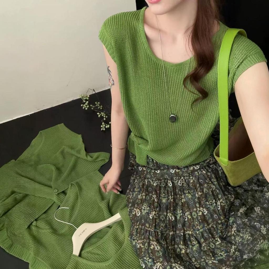 Lyocell Puff Sleeve Slimming Linen Knit Sleeveless Women's T-Shirt