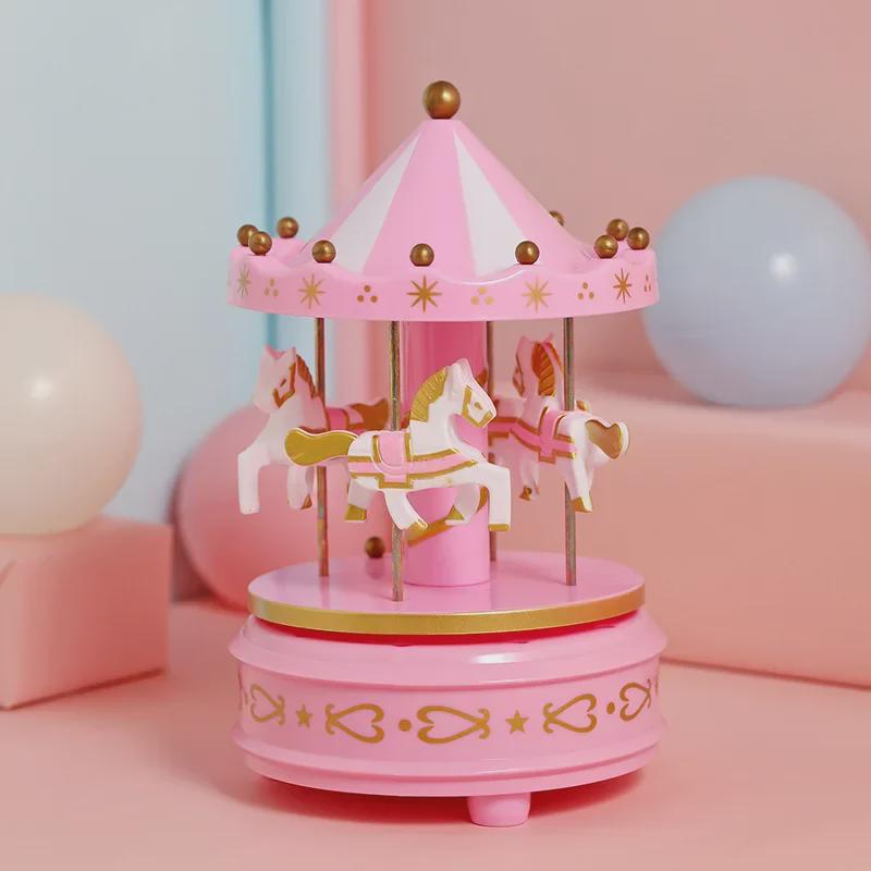 Wind-Up Plastic Carousel Music Box - Valentine's Day & Birthday Gift for Girlfriend or Kids