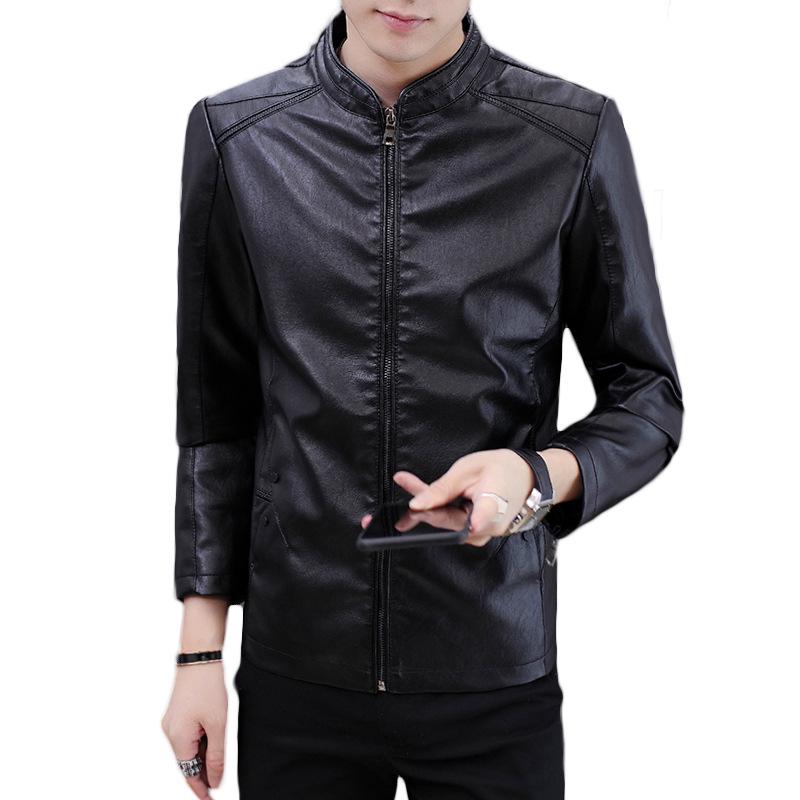 Plush Leather Jacket for Men's Autumn and Winter New Slim Fitting Jacket Youth Standing Collar Fashion Leather Jacket Motorcycle Fashion Brand Jacket