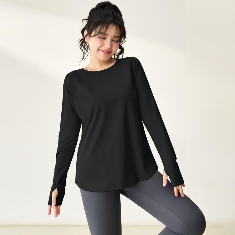 Plus Size Women's Quick-Dry Long-Sleeve Yoga Top for Running and Training