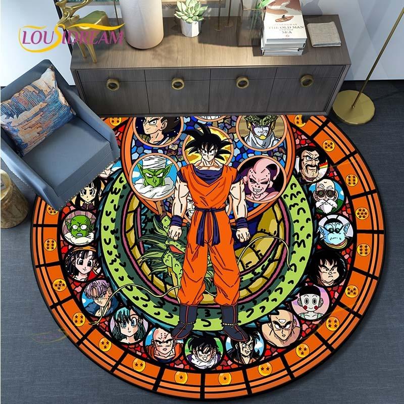 Dragon Ball Goku Pattern Round Carpet for Living Room Rugs Bedroom Mat Kitchen Carpet Doormat Non-Slip Children Flannel Carpet