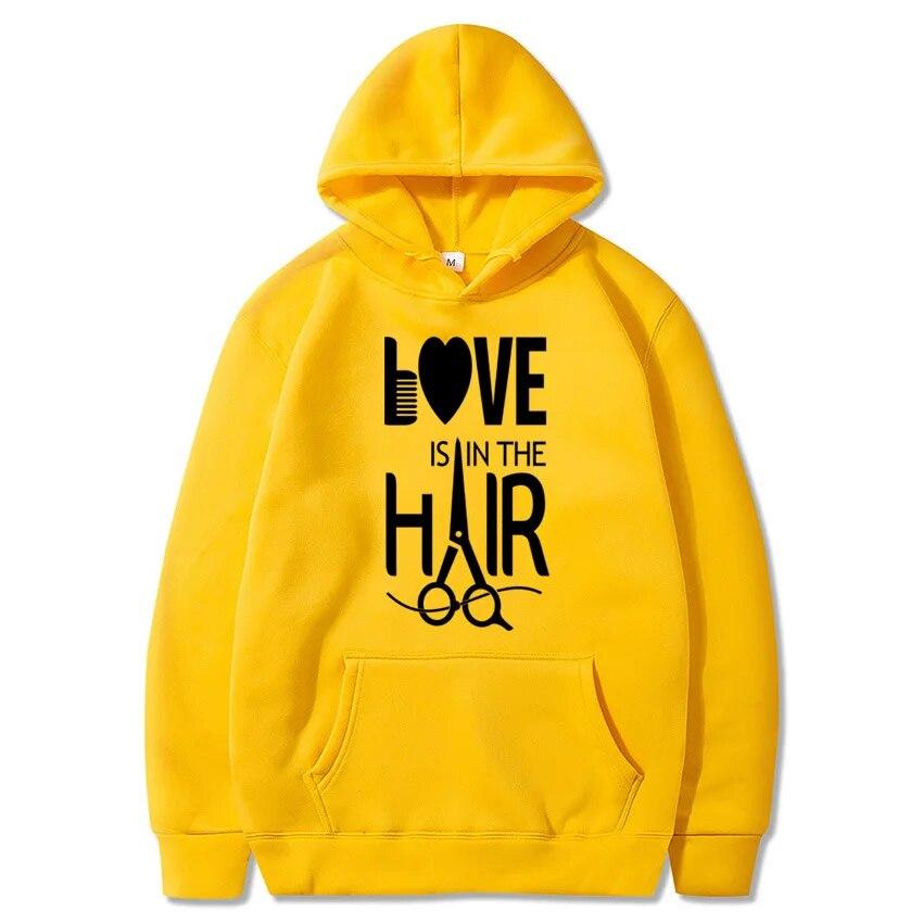 

Толстовка унисекс с капюшоном Love Is In The Hair, забавный стилист, толстовка с капюшоном, пуловер с капюшоном для парикмахера, толстовки для парикмахерской, подарок для парикмахера 4XL