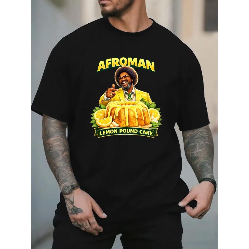 

AFROMAN LEMON POUND CAKE Fun Print Short Sleeve T-Shirt Men West Coast Hip-Hop Party, Daily Soft Comfortable Trendy Round Neck T-Shirt 4XL чорний