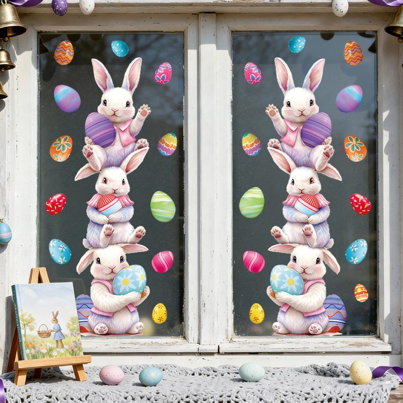 Easter Stacking Rabbit And Egg Laying Atmosphere Decoration Stickers Display Window Refrigerator Static Cling Stickers