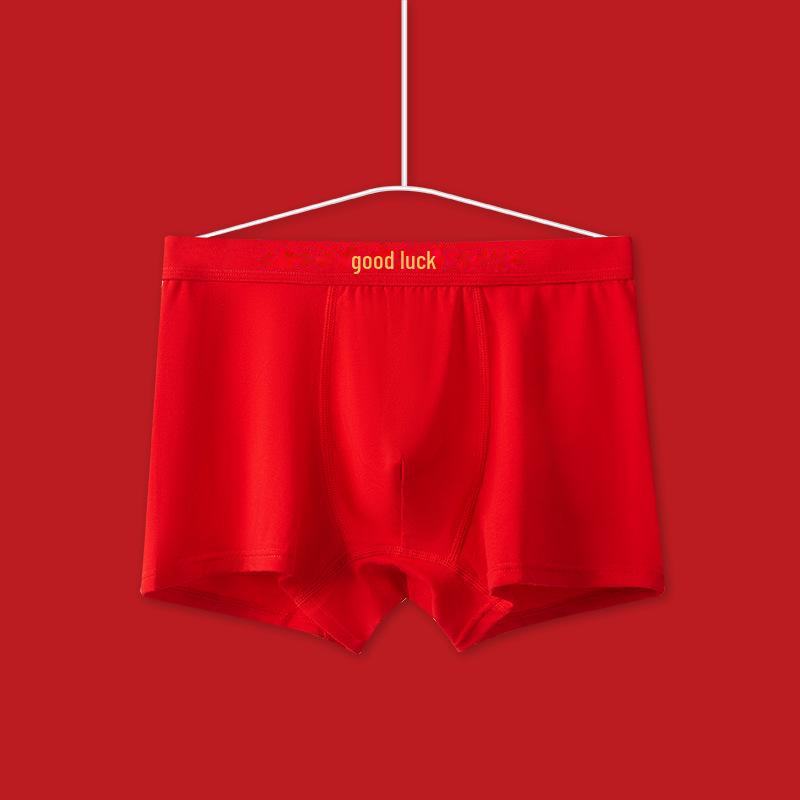 "New Autumn/Winter Men's Pure Cotton Boxer Briefs In Bright Red for Birth Year Boys - Ideal for Weddings and Teens"
