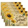 1PC Sunflower Linen Meal Mat Printed Retro Placemat for Table Decoration Kitchen Tabletop Protection and Heat Resistance