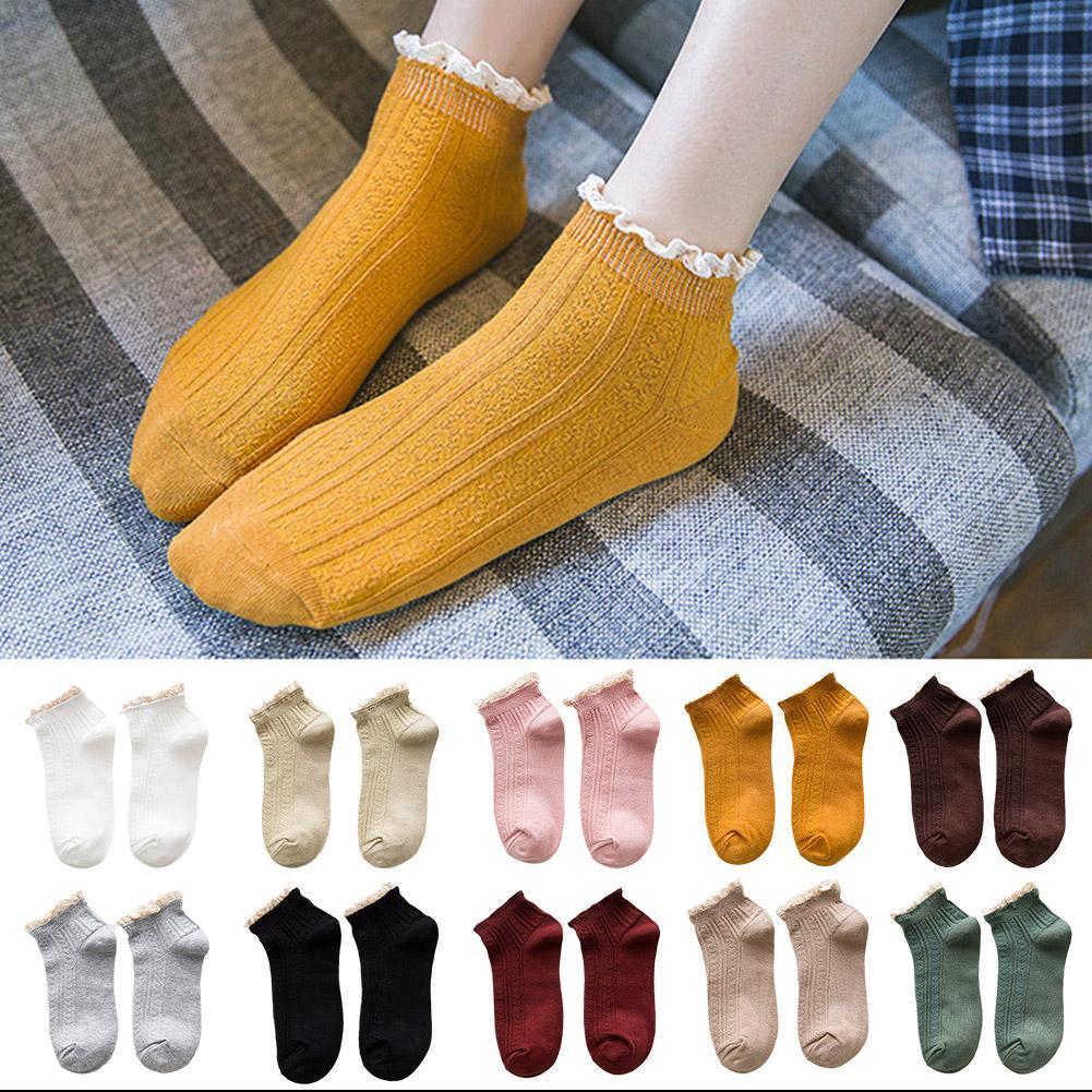 Ladies Lace Boat Socks Dark Thread Lace Double Needle Cotton Socks