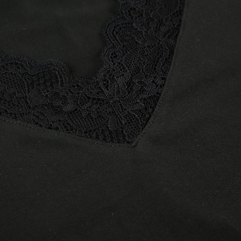 European Lace Patchwork Long Sleeve V-Neck T-Shirt