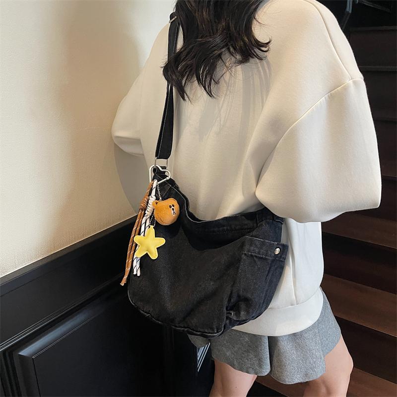 Denim-Umhängetasche mit großer Kapazität Damen Retro Pendler Umhängetasche