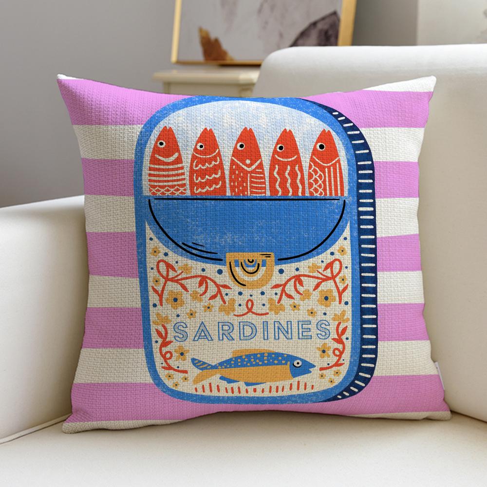 Retro SSardine CanS Cushion Cover Breathable and skinfriendly linen pillowcase square removable and washable cushion