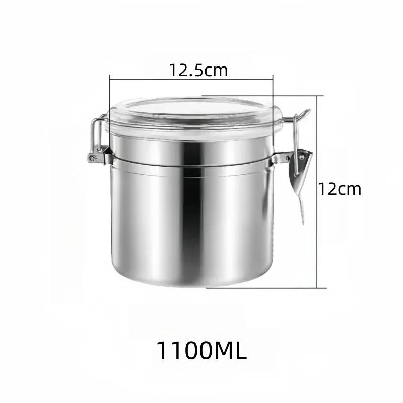 1100/1800mL Stainless Steel Lock Catch Storage Jars Moisture-proof Coffee Bean Scented Tea Bean Kitchen Food Storage Container