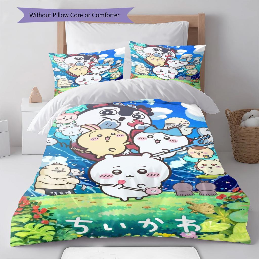 Anime Chiikawa Pattern Bedding Set Quilt Cover Pillowcase Home Decor Gift (1 * duvet cover + 2 * pillowcase, without core)