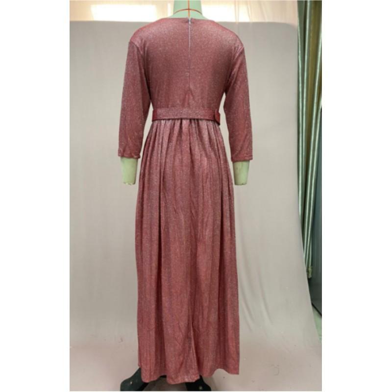 Damen V-Ausschnitt Hohe Taille Elegant Party Plissee Kleid Design Pailletten Abendkleid