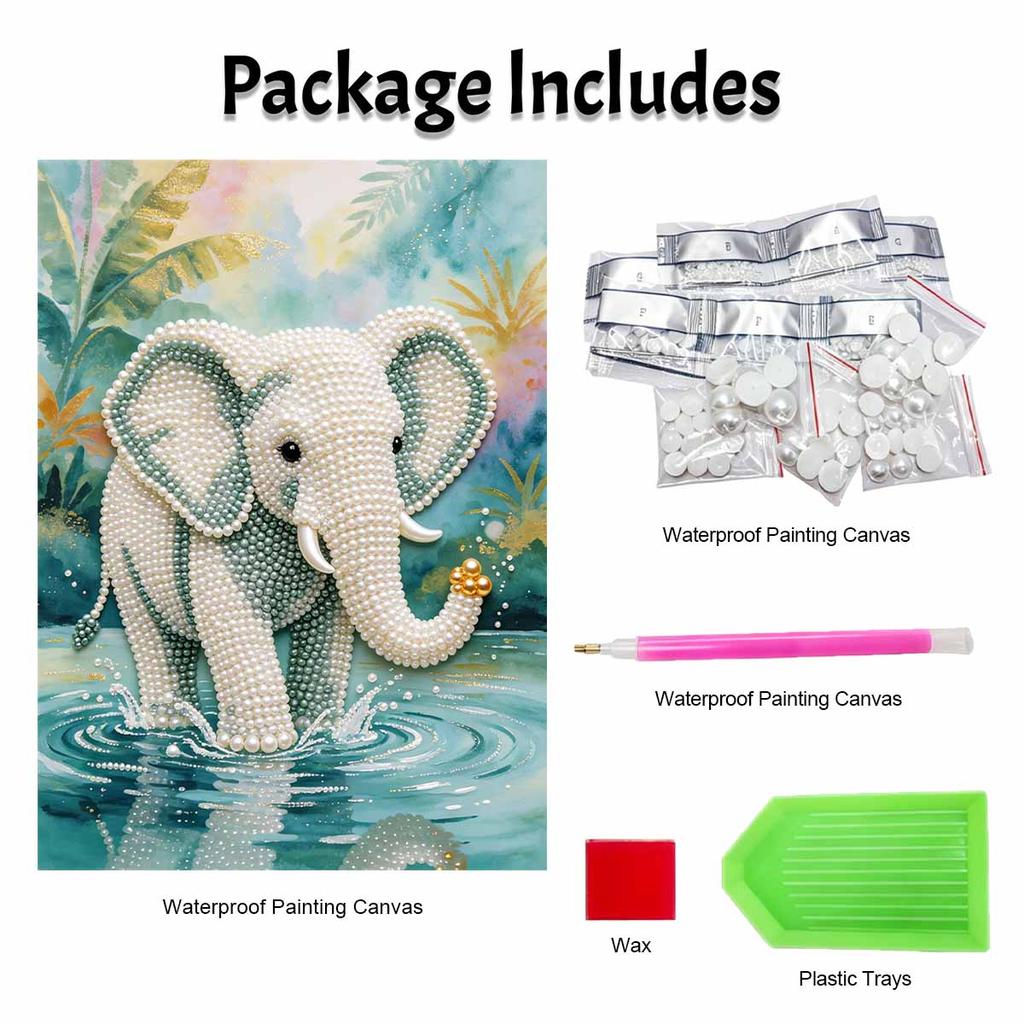 Elephant Pearl Kit 5D DIY Round Rhinestone Art for Adults Relaxing Handmade Wall Decor Holiday Gift Frameless