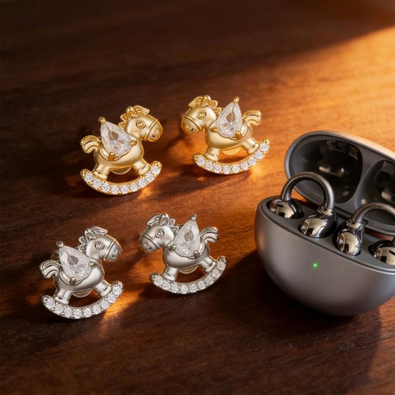 Elegant Horse Shaped Ear Clip Attachment For FreeClip 1 2 Earbuds Enhancer Coppers Zircons Embellishment