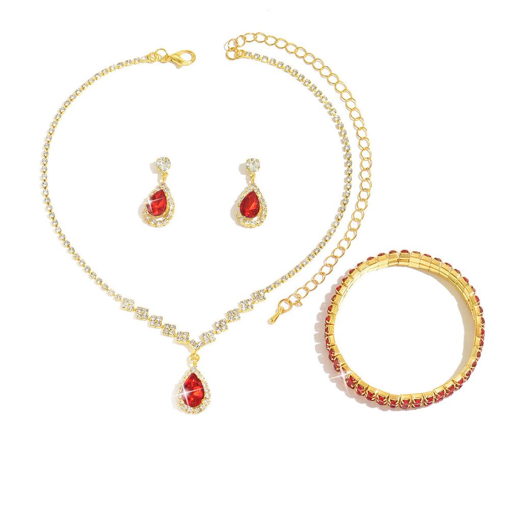 Dazzling Zircon Waterdrop Necklace, Earrings and Bracelet - Bridal Wedding Jewelry Set