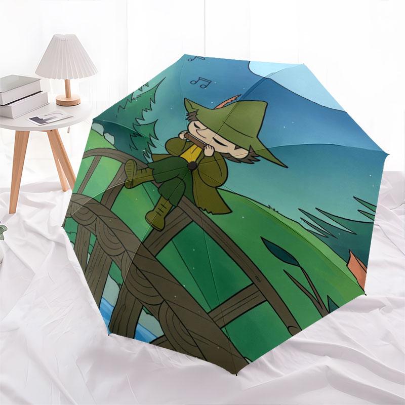 Snufkin pattern, automatic folding umbrella, portable and foldable design, 8 ribs, a Christmas or birthday gift.