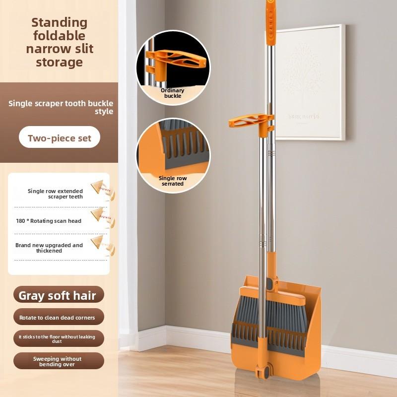 Plastic Cleaning Broom And Dustpan Set With Durable Nonstick Head For Household And Commercial