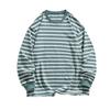 Spring and Autumn New Men's Korean Style Round Neck Contrast Color Striped Long Sleeve Pure Cotton Couple Internet Celebrity Same Style Top