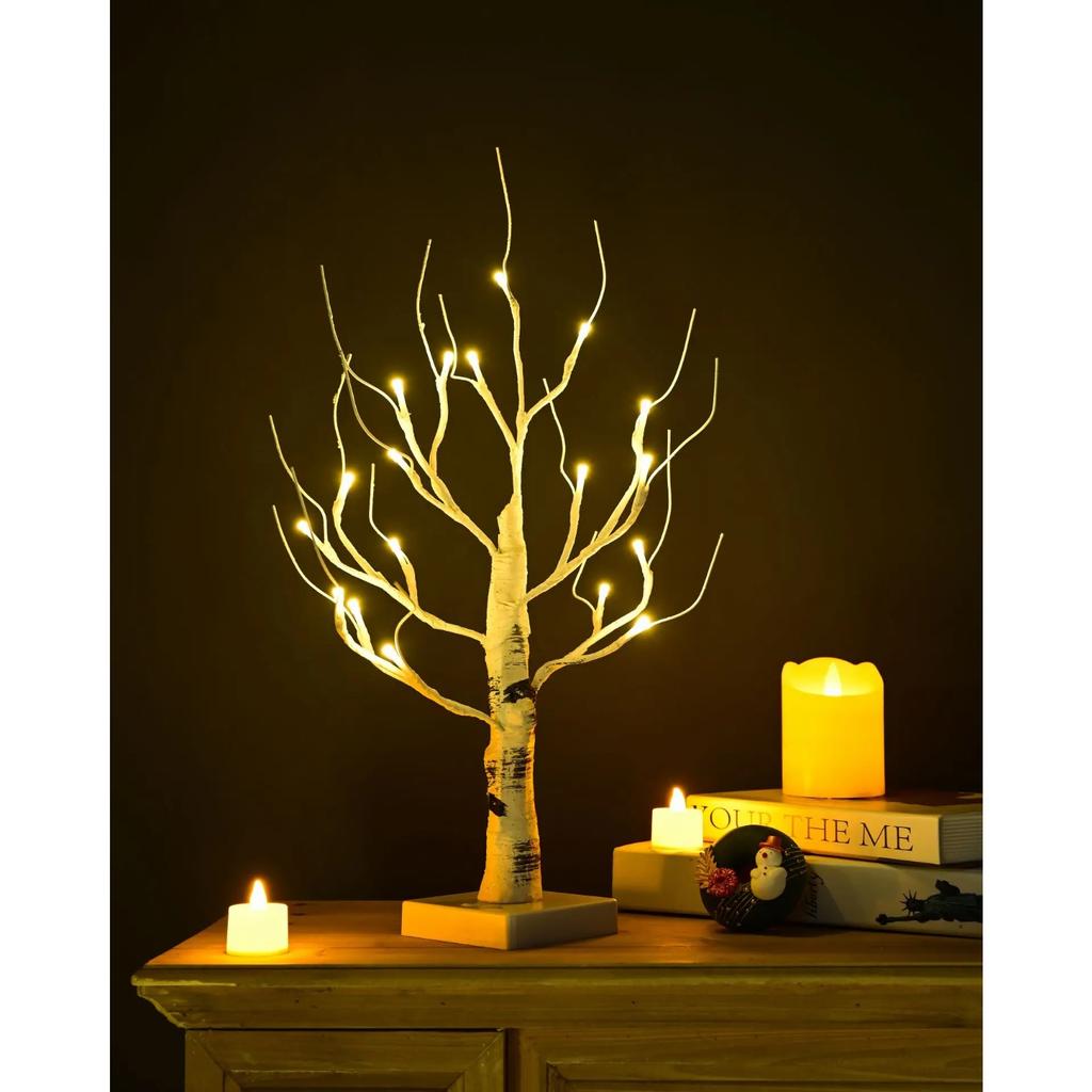 Birch Tree Warm White Light Up Tabletop Small LED Tree Artificial Decorative Branch Tree Lamp for Christmas Holiday Home Party