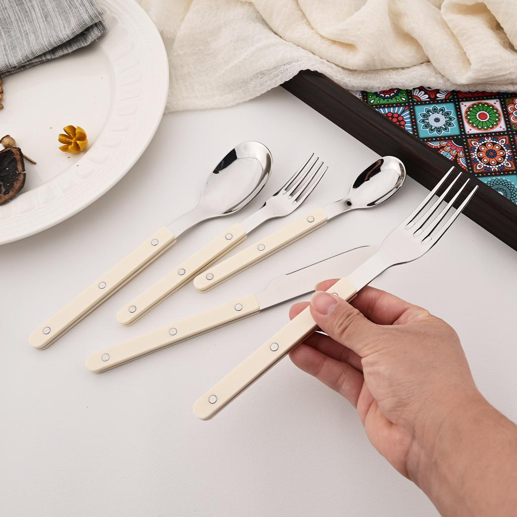 16 Pieces Color Handle Flatware Eating Utensils, Stainless Steel Tableware Rivet ABS Handle Design, Knives Forks Spoons for Home, Service for 4