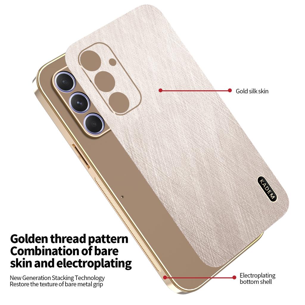Złote Etui z Teksturą Jedwabiu i Powłoką Skórzaną Samsung Galaxy S26 S25 Edge S24 S23 S22 Ultra Plus FE A16 A54 Galwanizowane Wytrzymałe Pokrowiec
