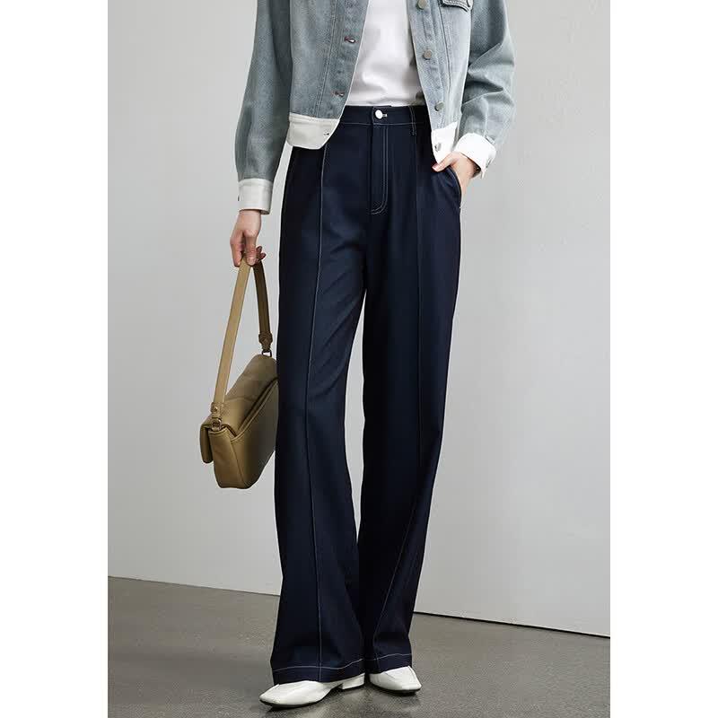 Wudao Old Money Style Faux Denim Wide-Leg Trousers