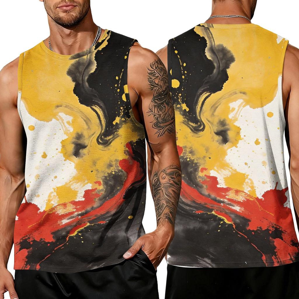 Herren Freizeit Ärmelloses Tanktop mit Abstraktem Farbdruck Lockerer Sitz Atmungsaktive Sportweste für Outdoor-Aktivitäten Fitnessstudio Training