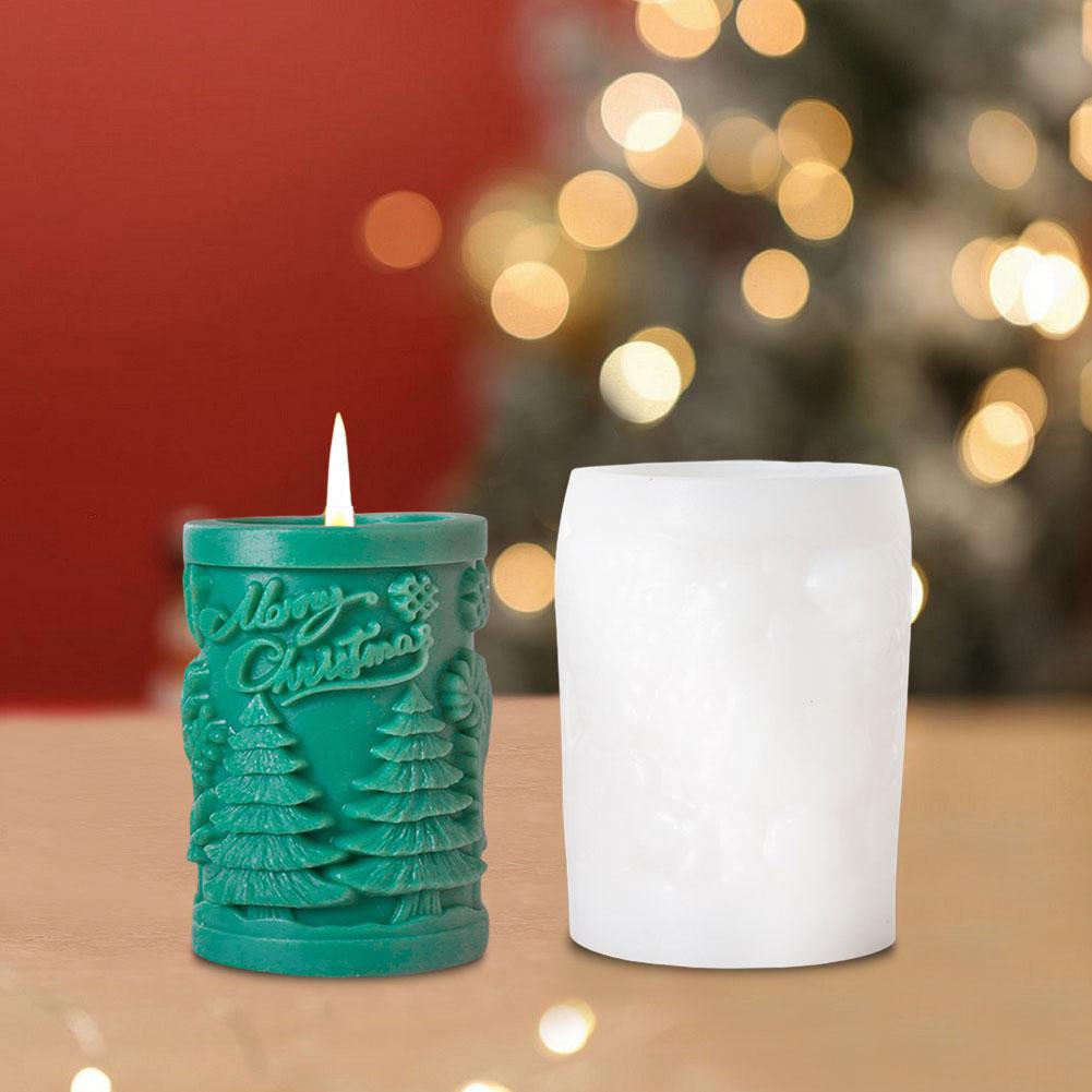 3D Christmas Tree Elk Relief Cylinder Candle Silicone Mold Merry Christmas Epoxy Resin Mold DIY Xmas Art Craft Gifts Home Decor