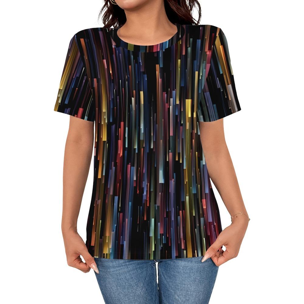 Summer Women s Fashion Multi Color 3D Printed T-shirt Short Sleeve Women s Personalized Elegant Short Sleeve Top S