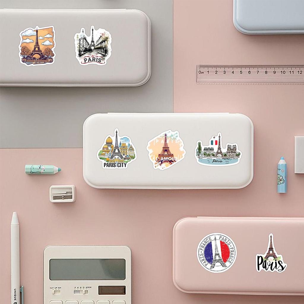55 Sheets: Romantic Paris Landmark Stickers for Phone Cases, Stationery, Notebooks, and DIY Decoration