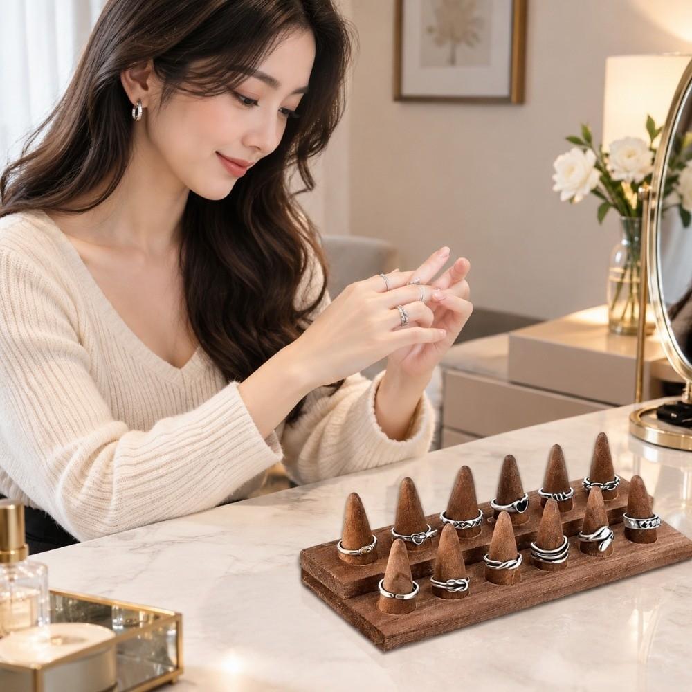 2/3 Tiers Wooden Finger Ring Display Stand 12 /18 Fingers Wooden Display Ring Cone  Dressing Table