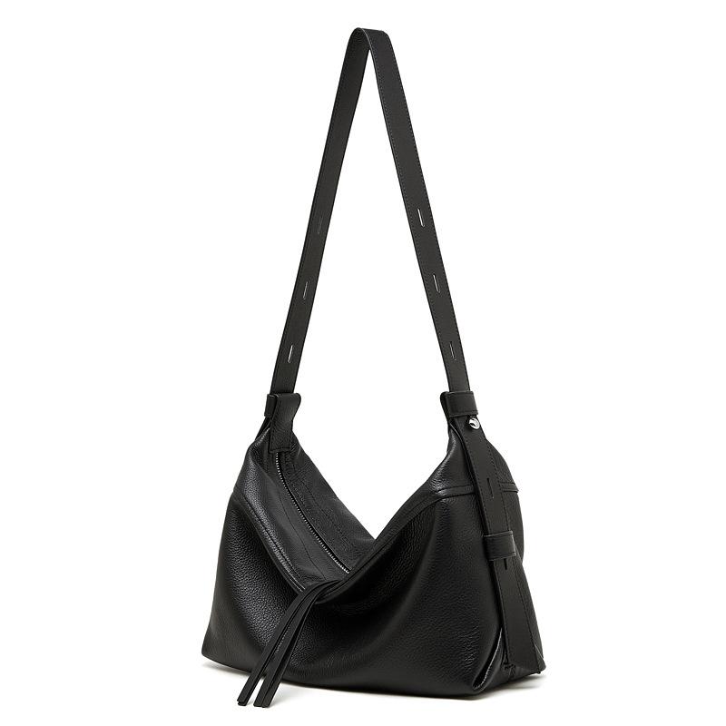

New Winter First-layer Cowhide Women s Bag Large-capacity Tote Bag Messenger Bag Genuine Leather High-end Hobo Bag 32*13*22 чёрный
