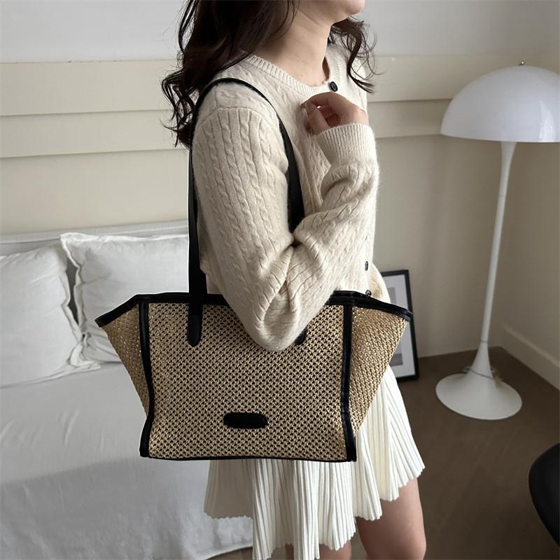 Chic Korean Style Woven Tote Bag For Women Trendy Casual Large Capacity Design
