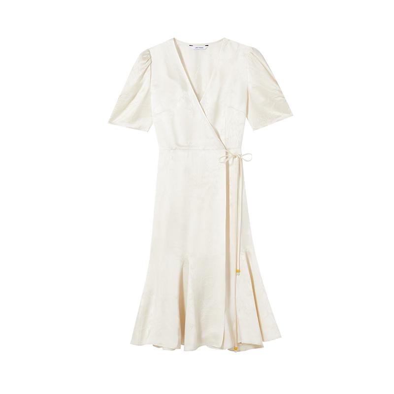 Langzi V-Neck Jacquard Puff Sleeve Midi Dress