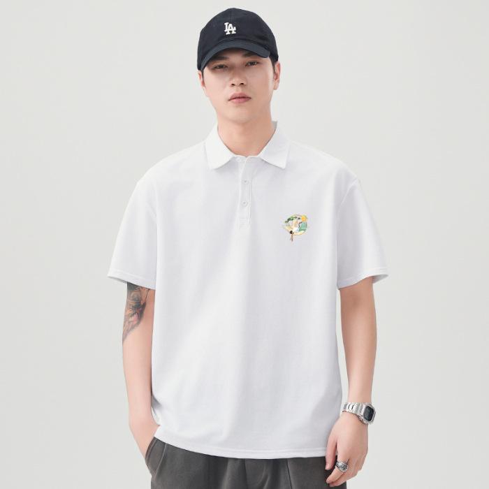 Updated Summer Style Crane Personality Short-sleeved Lapel POLO Top T-shirt Mens Short-sleeved Top 4XL