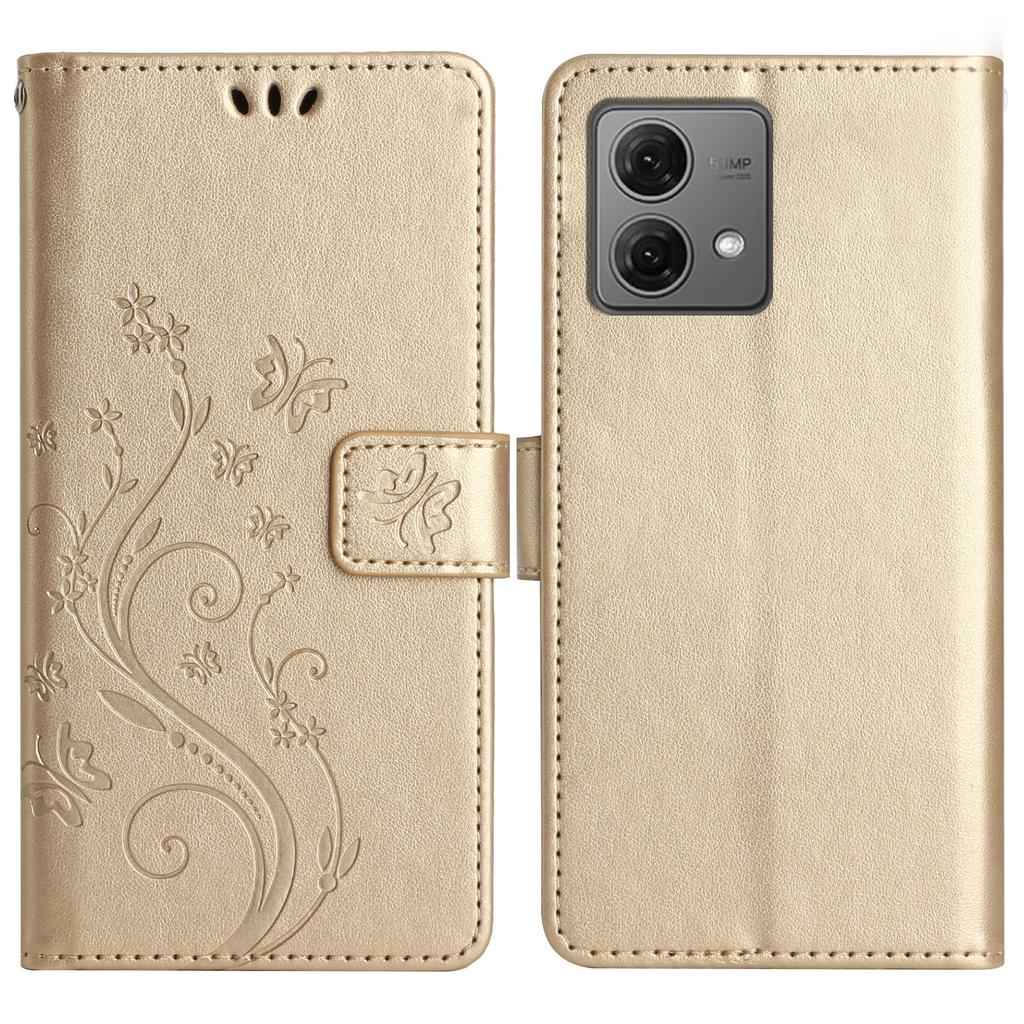 Für Motorola Moto G85 5G/S50 Neo 5G Leder-Wallet-Hülle Schmetterling-Blumen-geprägtes Handy-Cover mit Riemen