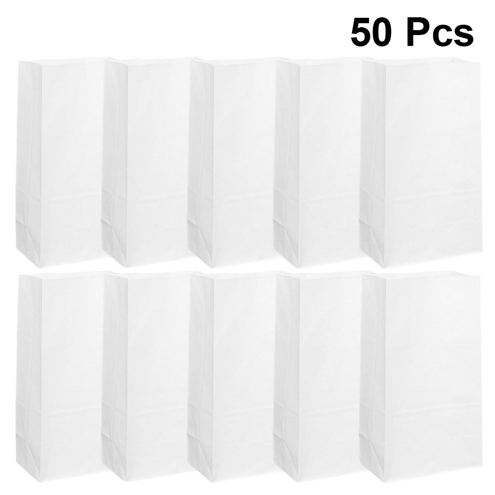 50Pcs Eco Friendly Kraft Paper Bags Square Bottom Grease Resistant Waterproof for Party Favors Small Gifts Baked Goods Snacks