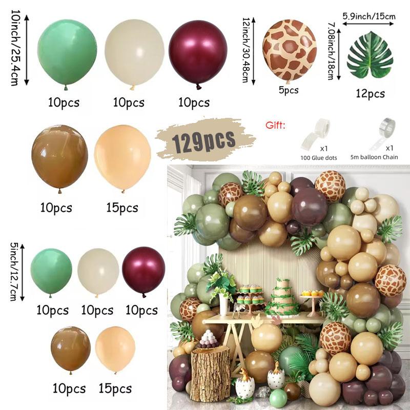 Sage Green Brown Wildlife Themed Balloon Garland Arch Kit Deer Print for Jungle Safari Kid Birthday Baby Shower Party Decoration