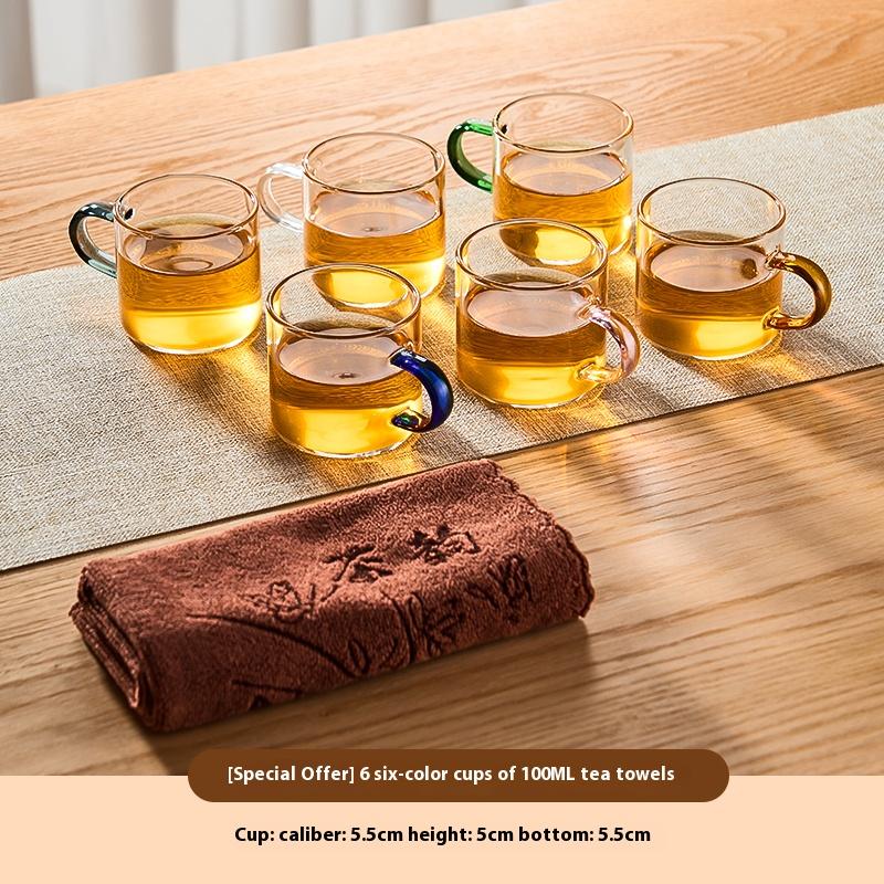 Gianxi Glass Small Tea Cup Make Tea Heat-Resistant Household Kung Fu Tea Set Transparent Single Tea Drinking Strap Coffee Cup