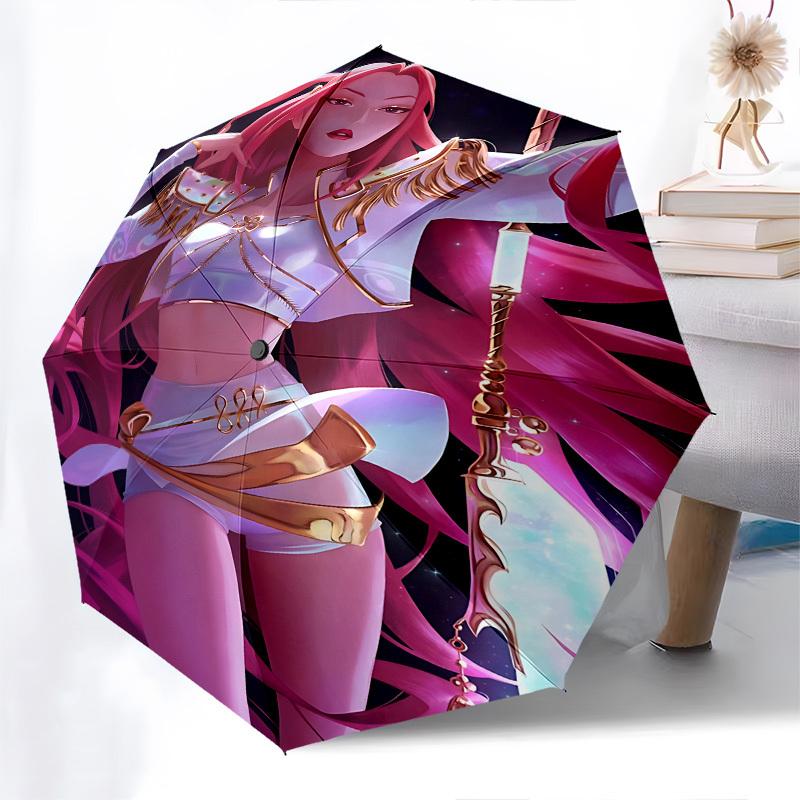 K-POP Anime Mädchengruppe Thema Automatisches Öffnen und Schließen Regenschirm - 8 Rippen, Geeignet für Freizeit und Ausgehen, Outdoor-Accessoire, Gothi