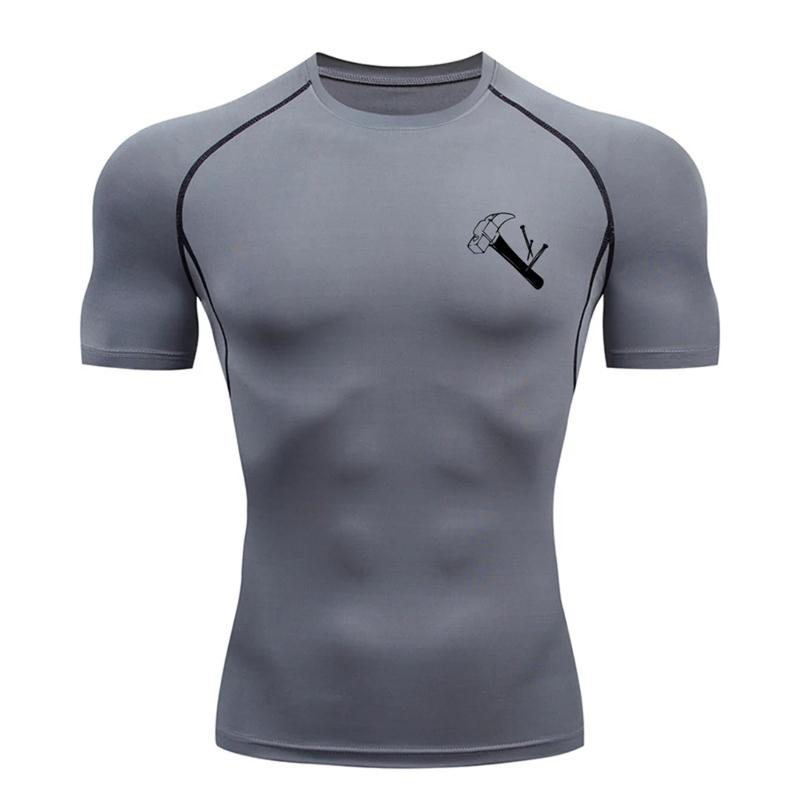 Graphic Print Short Sleeve Compression Shirt for Men Summer Athletic Quick Dry T-shirts Tops Gym Workout Running Training Tees