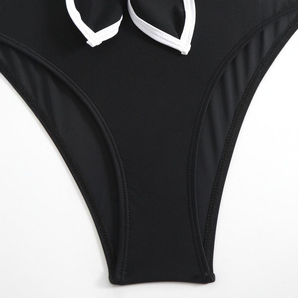 Black Sexy One-Piece Deep V-Neck Bikini with Large Open Back - Women's European & American Style Swimsuit
