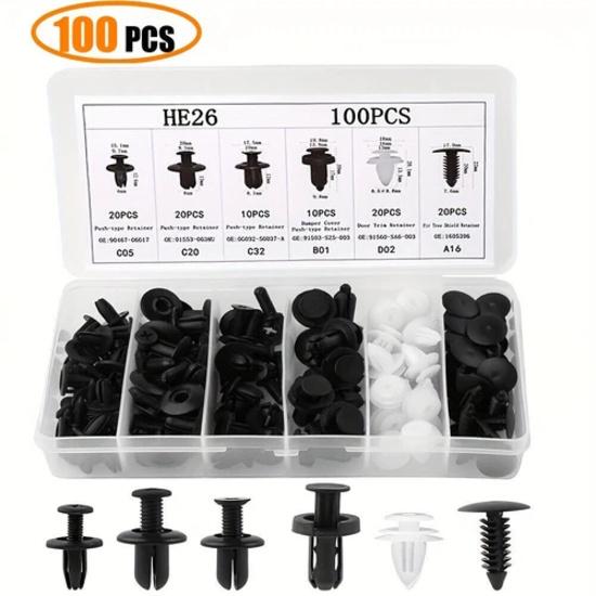 105pcs Car Retainer Auto Fasteners Push Trim Plastic Clips Pin Rivet Bumper Kit