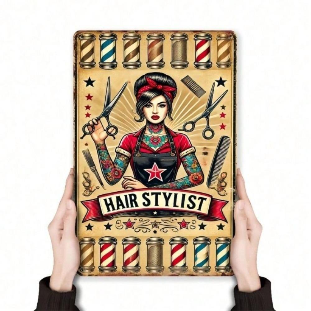 Vintage Barber Shop Metal Sign 8x12 Wall Decor Retro Salon Illustration