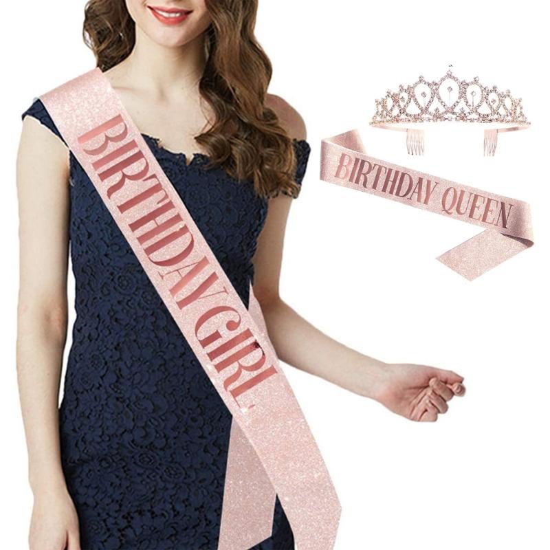 Birthday Tiara and Crown for Women Birthday Sash for Girls Birthday Decorations Rhinestones Headband Hair Accessories