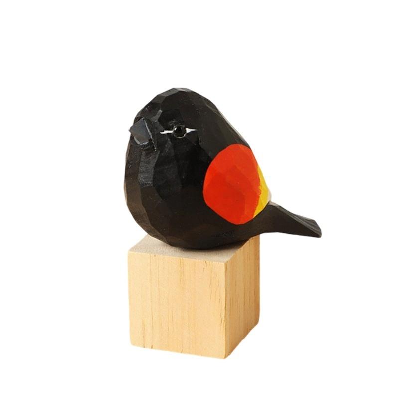 Ремесленная скульптура птицы из липы, реалистичное выражение, декоративное настольное украшение, подарок с деревянным блоком