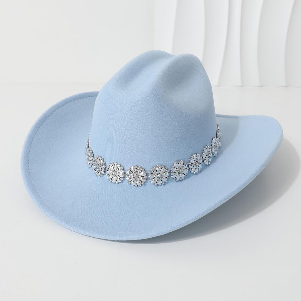 Men's unisex western cowboy hat Metallic flower rhinestone gem accessories Gentleman's hat Hiking hat