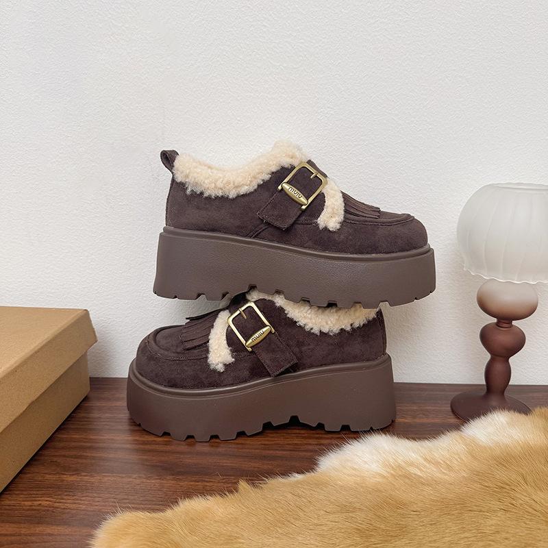Women's Large Size Soft Sole Autumn and Winter Warm Fur One Snow Boots Fluffy Lined Non-slip Hiking Casual Sports Cotton Shoes Fur Shoes