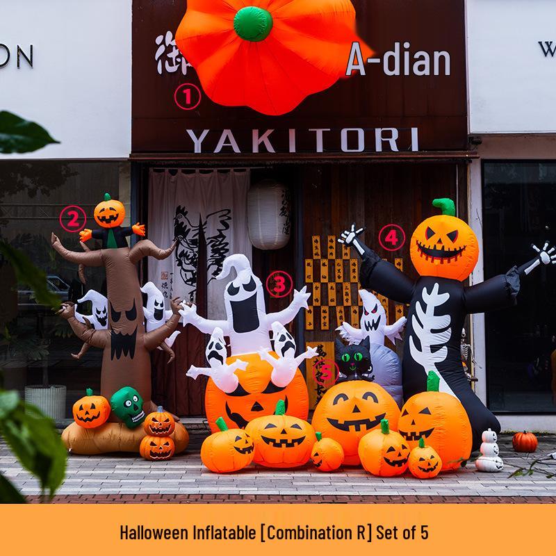 Large Halloween Pumpkin Lantern with Ghost and Spider Décor